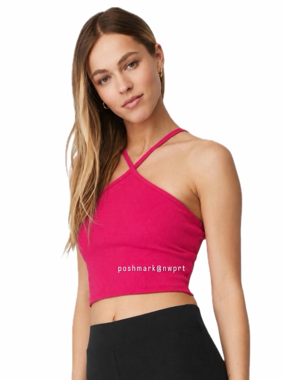 ALO 💓 Goddess Cross Top Halter Crop Tank Magenta Crush Hot Pink S Small
